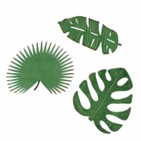 Set of 3 Antiqued Green Metal Tropical Leaf Sculptures Wall Hanging Palmetto Monstera Banana