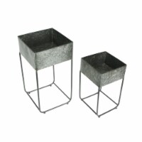 Set of 2 Galvanized Zinc Finish Square Metal Planters On Stands Garden Decor