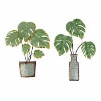 Set of 2 Metal Tropical Monstera Potted Plant Wall Sculptures Boho Home Decor