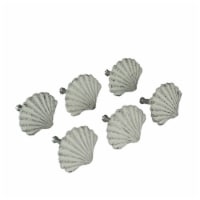 Set of 6 White Cast Iron Scallop Sea Shell Drawer Pulls Nautical Cabinet Knobs - White