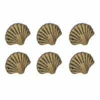Set of 6 Gold Cast Iron Scallop Sea Shell Drawer Pulls Nautical Cabinet Knobs - Gold
