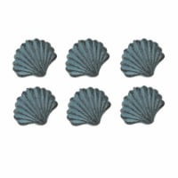 Set of 6 Blue Cast Iron Scallop Sea Shell Drawer Pulls Nautical Cabinet Knobs - Light Blue