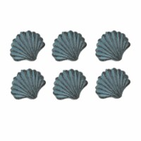 Set of 6 Blue Cast Iron Scallop Sea Shell Drawer Pulls Nautical Cabinet Knobs - Light Blue