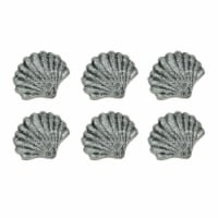 Set of 6 Silver Cast Iron Scallop Sea Shell Drawer Pulls Nautical Cabinet Knobs - Silver