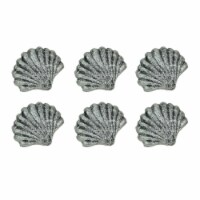 Set of 6 Silver Cast Iron Scallop Sea Shell Drawer Pulls Nautical Cabinet Knobs - Silver