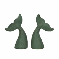 Set of 2 Verdigris Cast Iron Whale Tail Bookends Nautical Home Decor Bookshelf Sculpture