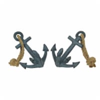 Set of 2 Blue Cast Iron Ship Anchor Bookends Nautical Home Decor Sculptures - Blue