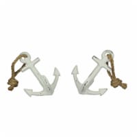 Set of 2 White Cast Iron Ship Anchor Bookends Nautical Home Decor Sculptures - White