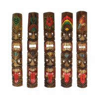 Set of 5 Double Tiki Mask Totem Wall Decor Hand Carved Tribal Sculpture 40 Inch