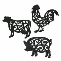 Set of 3 Black Cast Iron Farm Animal Kitchen Trivets Decorative Wall Hanging Art - Black