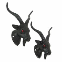 Set of 2 Black Cast Iron Baphomet Wall Hooks Decorative Coat Towel Rack Home Decor