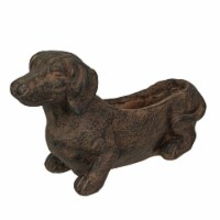 Resin Distressed Rustic Brown Finish Dachshund Dog Indoor Outdoor Planter Plant Pot - Brown
