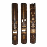 40 Inch Carved Wood Tiki God Masks Tropical Beach Hawaiian Home Decor Set of 3 - 39.5 Inch