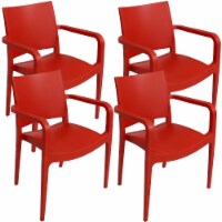 Sunnydaze Landon Plastic Patio Dining Armchair - Red - Set of 4