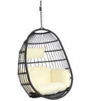 Hanging Egg Swing Chair Resin Patio Basket Wicker Frame Cream Cushion Pillow