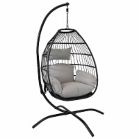 Hanging Egg Swing Chair and Stand Resin Patio Basket Wicker Gray Cushion Pillow