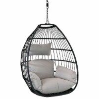 Hanging Egg Swing Chair Resin Patio Basket Wicker Frame Gray Cushion Pillow