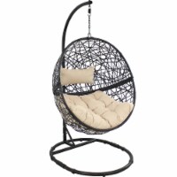Hanging Egg Swing Chair and Stand Resin Patio Basket Wicker Cream Cushion Pillow