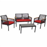 Sunnydaze Coachford Rattan 4-Piece Patio Furniture Set - Red Cushions