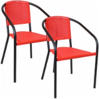 Sunnydaze Aderes Outdoor Arm Chair - Set of 2 - Black Frame - Red Seat and Back