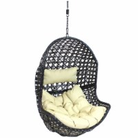 Hanging Egg Swing Chair Resin Patio Basket Wicker Frame Beige Cushion Pillow