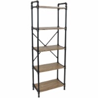 Sunnydaze 5-Tier Black Pipe Bookshelf - Wood Veneer Shelves - Brown