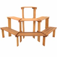 Sunnydaze Meranti Wood/Teak Oil Finish 3-Tier Curved Plant Stand - 5.75 ft