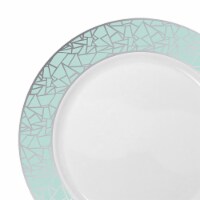 10.25  White w/ Turquoise Blue and Silver Mosaic Rim Round Plastic Dinner Plates (120 Plates)