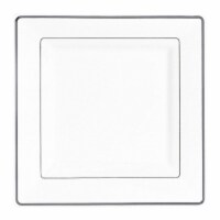 6.5  White with Silver Square Edge Rim Plastic Appetizer/Salad Plates (120 Plates)