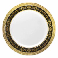 7.5  White with Black and Gold Royal Rim Plastic Appetizer/Salad Plates (120 Plates)