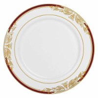 7.5  White with Burgundy and Gold Harmony Rim Plastic Appetizer/Salad Plates (120 plates)