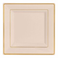 6.5  Ivory with Gold Square Edge Rim Plastic Appetizer/Salad Plates (120 Plates)