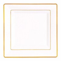 6.5  White with Gold Square Edge Rim Plastic Appetizer/Salad Plates (120 Plates)