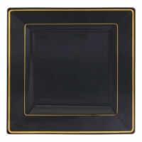 6.5  Black with Gold Square Edge Rim Plastic Appetizer/Salad Plates (120 Plates)