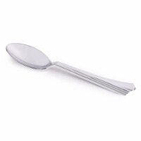 Shiny Metallic Groove Silver Plastic Spoons (600 Spoons)
