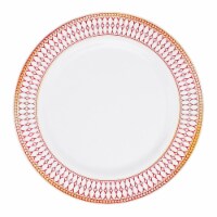 10.25  White with Red and Gold Chord Rim Plastic Dinner Plates (120 Plates)