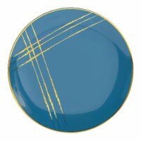 7.5  Blue with Gold Brushstroke Round Disposable Plastic Appetizer/Salad Plates (120 Plates)