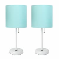 LimeLights Metal Stick Lamp w/ USB Port 2 Pack in White with Aqua Blue Shade