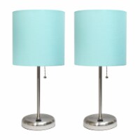LimeLights Stick Lamp with USB charging port and Fabric Shade 2 Pack Set, Aqua