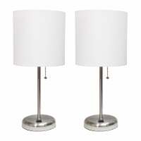 Stick Lamp with USB charging port and Fabric Shade 2 Pack Set, White