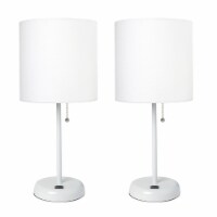 LimeLights Metal Stick Lamp w/ USB Port 2 Pack in White with White Shade