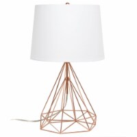 Lalia Home Metal Geometric Wired Table Lamp in Rose Gold with Gold Shade