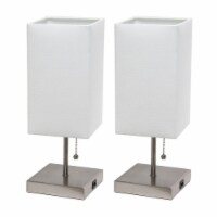 Simple Designs Metal Stick Lamp w/ USB Port 2 Pack in Nickel with White Shade