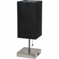 Simple Designs Metal Petite Stick Lamp w/ USB Port in Nickel with Black Shade
