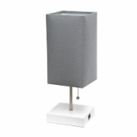 Simple Designs Metal Petite Stick Lamp w/ USB Port in White with Gray Shade