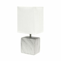 Simple Designs Ceramic Marbled Table Lamp in White with White Shade