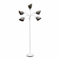 Simple Designs 5 Light Adjustable Gooseneck White Floor Lamp With Gray Shades