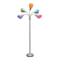 5 Light Adjustable Gooseneck Silver Floor Lamp With Fun Multicolored Shades
