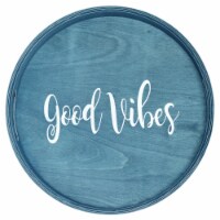 Elegant Designs Decorative 13.75  Round Wood Serving Tray w/ Handles,  Good Vibes