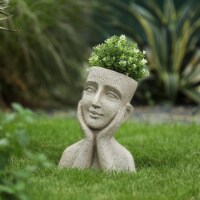 LuxenHome Speckled Off White MgO Happy Bust Head Planter